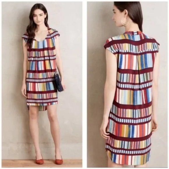 Anthropologie Maeve Au Revoir Colorful Striped Bookshelf Dress - Picture 1 of 9
